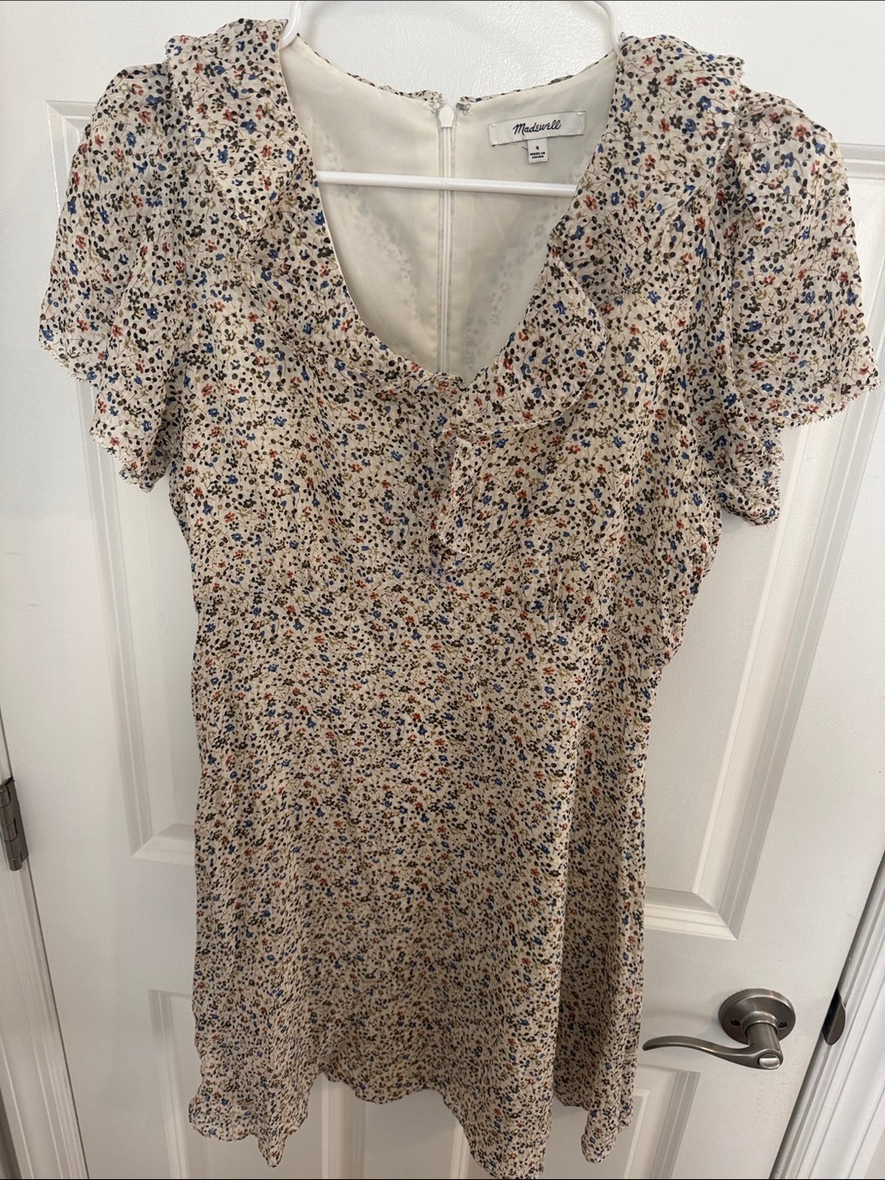 Madewell Cream Floral Ruffle Mini Dress